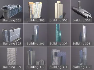 City Buildings Pack Vol4 301-400 With LODs Low-poly 3D model