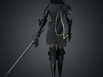 Inquisitor - Game Ready woman dressed in armor and holding sword Low-poly 3D model