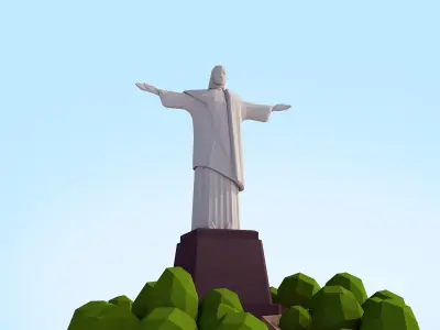 Low Poly Christ Redeemer Landmark Low-poly 3D model