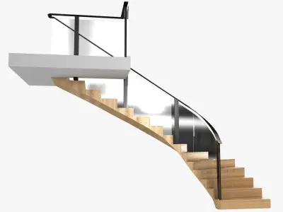 Corner wood interior stairs 3D model