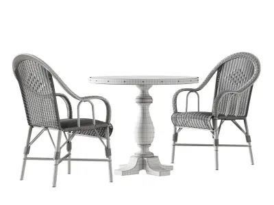 Kokmaison Fauteuil grand pere wicker chair and round table 3D model