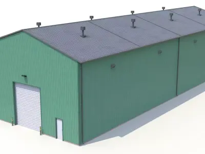 Green Industrial Building 27 PBR Low-poly 3D model