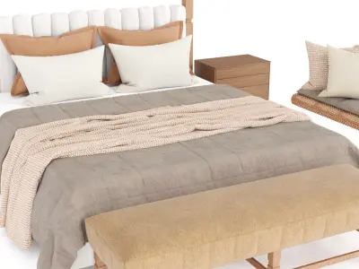 Rustic Bed And Woven Window Seat Free 3D model