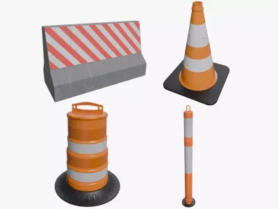 Traffic Barrier Set Low-poly 3D model