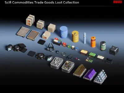 Scifi Commodities Trade Goods Loot Collection Low-poly 3D model