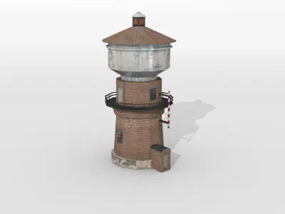 Old railway water tower Low-poly 3D model