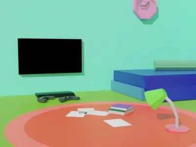 The Low poly bedroom  Low-poly 3D model