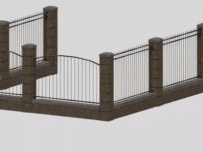 Stone wall fence peak in fence Low-poly 3D model
