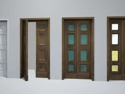 Old solid wood door and windows Low-poly 3D model
