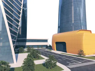 Futuristic Skyscraper High Poly Architectural 3D Model Low-poly 3D model