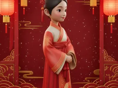 Cute Chinese Girl Hanfu Christmas Festive 3D Model Low-poly 3D model