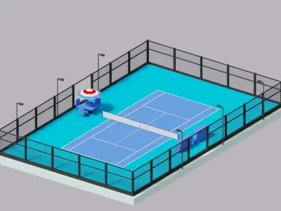 Cartoon Simple Tennis Court Low-poly 3D model