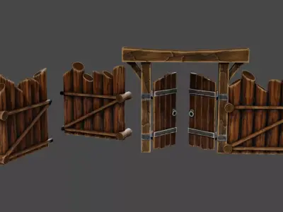 Wooden fence 01 3D model