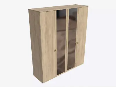 Wardrobe 4-door Wooden with Mirrors 3D model