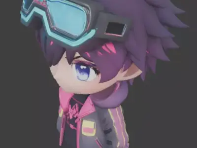 Stylized Chibi Anime Cyberpunk Hacker 3D Model Low-poly 3D model
