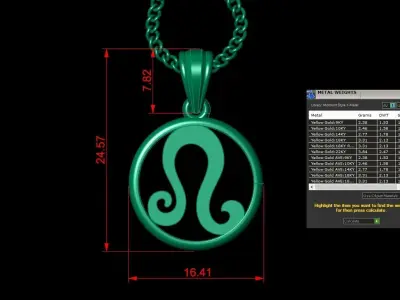 Circle Leo Light Gold Pendant Version 6 3D print model