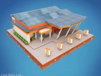 Cartoon Supermarket City Building Low-poly 3D model