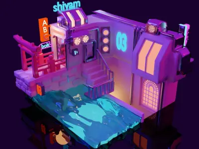 cyberpunk water front 3D model