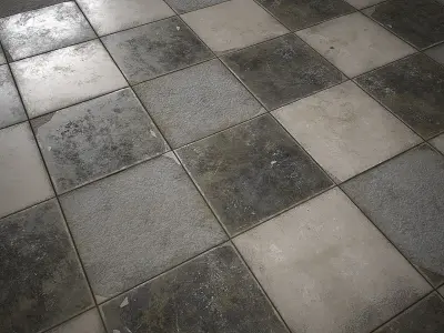 Old black and white tiles PBR Texture