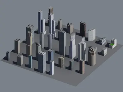 City Downtown Skyscraper Low-poly 3D model