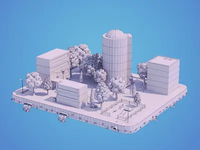 Low Poly City Block Low-poly 3D model