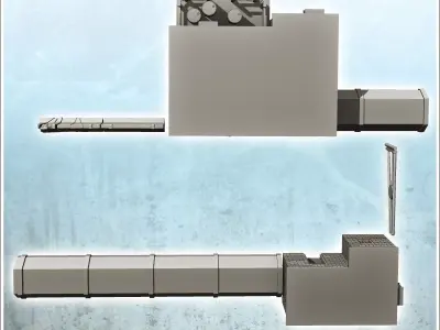 Checkpoint with gate two buildings and concrete parapet 5 - Mode 3D print model