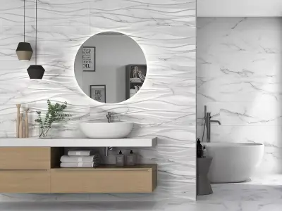 Seamless White Marble Wave Relief Wall Tile Texture