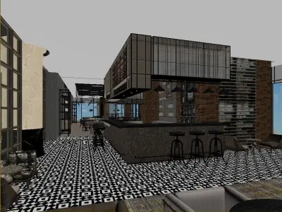 restaurant bar with checkered floor 3D model
