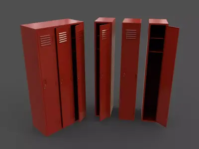 PBR School Gym Locker 03 - Red Low-poly 3D model