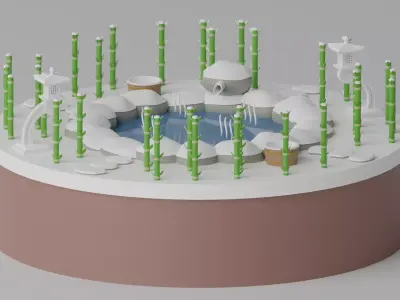 Cartoon Asian Hot Spring Winter 3D model