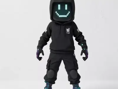 Digital LED Face Hacker - Cyberpunk Kid Character Low-poly 3D model