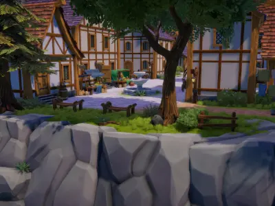Stylized Medieval Village Low-poly 3D model