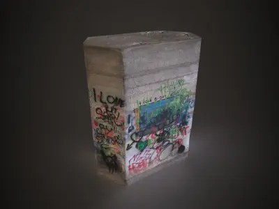 Column concrete block with graffiti Low-poly 3D model