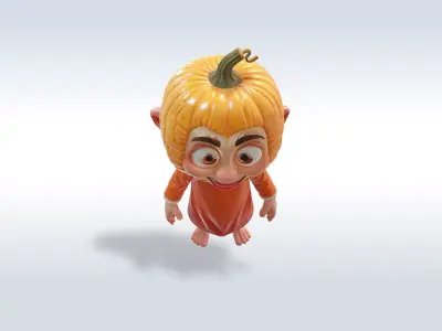 Cheerful Pumpkin Boy Halloween Character 3D model 2