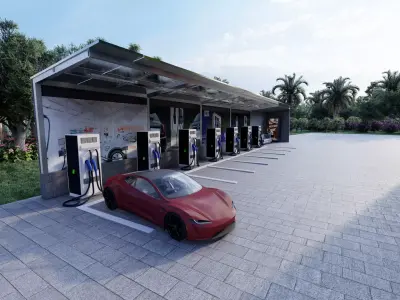 Modern EV Charging Station and Office Building Exterior 3D model