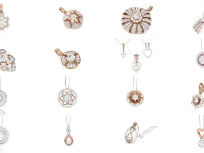 33 Women Solitaire Diamond Pendant 3dm stl renders details 3D Model Pack