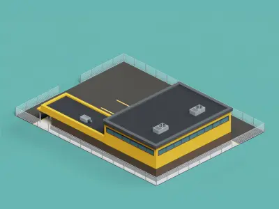 Warehouse Logistics building with forklift and props Low-poly 3D model