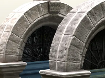 Entrance Double Door Concrete Frame Window Low-poly 3D model