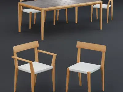 Roda Teka Dining Table and Chair 3D model