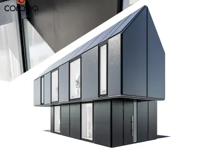 Modern house 17 at night 3D model