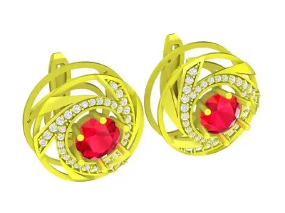 Luxury Swirl Halo Gemstone Stud Earrings Jewelry Design 6742 3D print model