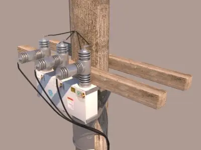 Detailed Power - Cable - Telephone Pole 3D model