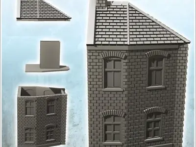 Brick building with tiled roof and floor 8 - Modern WW2 WW1 Worl 3D print model