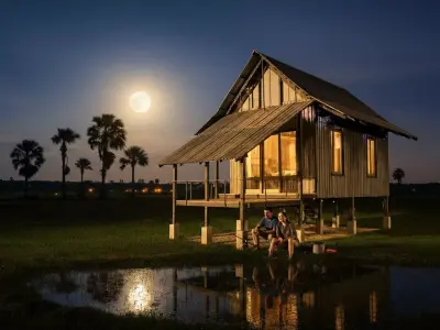 Rustic Tropical Stilt Cabin - Corrugated Metal Roof Low-poly 3D model