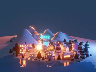 Winter Town 3D model Low-poly 3D model