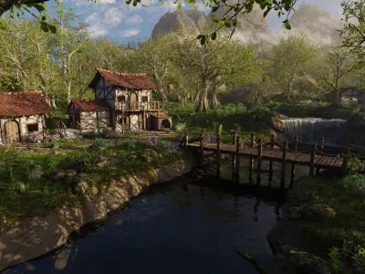 Medieval Bridge Scene 3D model purchase