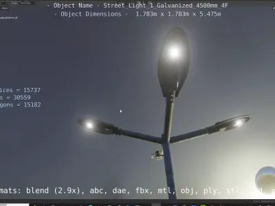 Street Light 1 Galvanized 4500mm 4F Low-poly 3D model