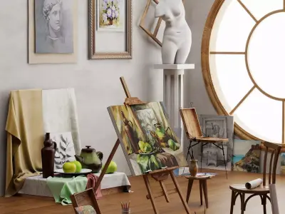 Art Studio Painting Atelier Interior PBR Game Ready  Low-poly 3D model