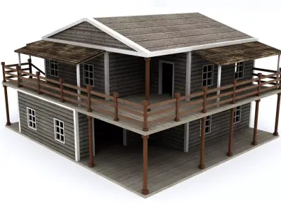 Hotel wooden house Low-poly 3D model