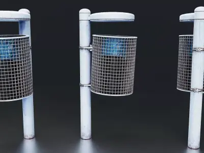 Urban Metal Trash Bin Low-poly 3D model